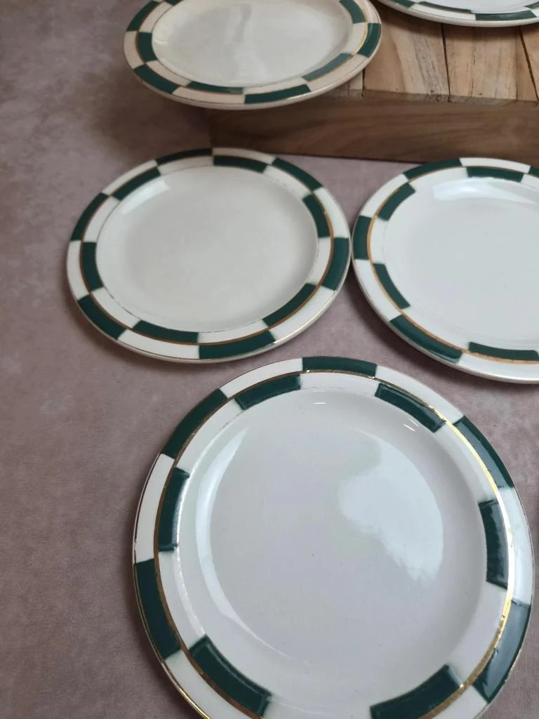 Lot de 10 assiettes a sobremesa Salins – Opaceline Jamier Vert – damier vintage – photo 8